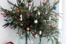 22 evergreen branches with bold vintage ornaments