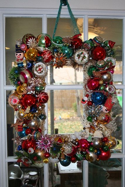 square vintage ornament wreath