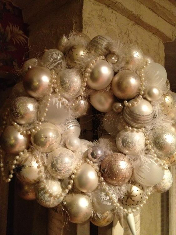 create your own shabby chic wreath or pearl, silver and ivory ornaments and beads