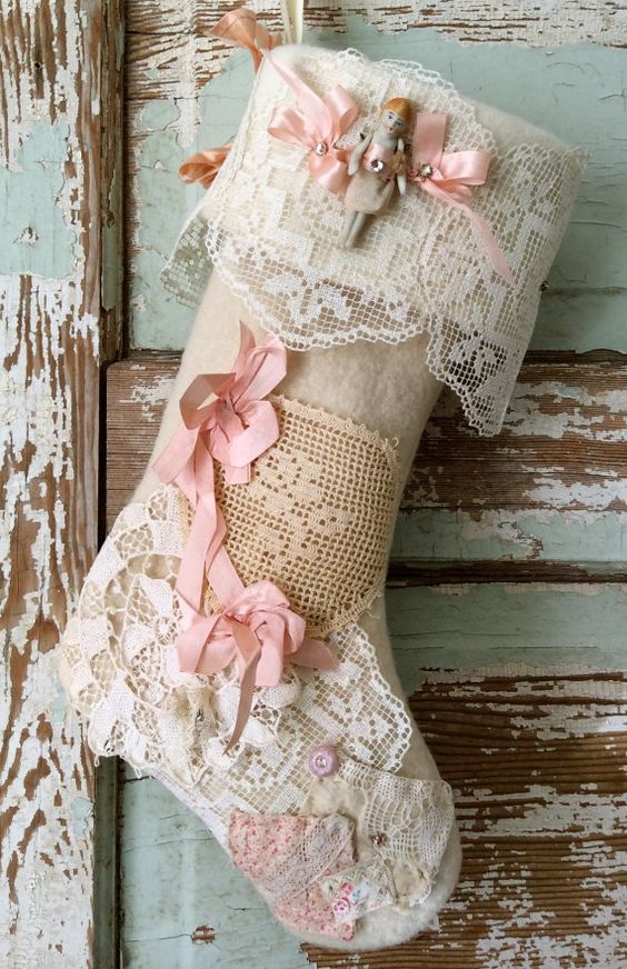 lace stocking with pink bows and buttons
