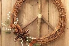 25 vine Christmas wreath styled as a peace sign