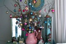 26 branches decorated with vintage ornaments for decor