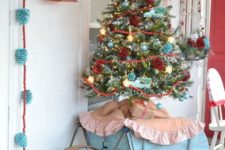 26 retro Christmas tree with red and aqua decor for a shabby chic porch