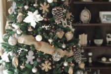 27 felt ornaments, large pinecones, burlap ribbon and brown ornaments