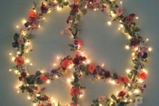 28 boho floral Christmas peace sign wreath