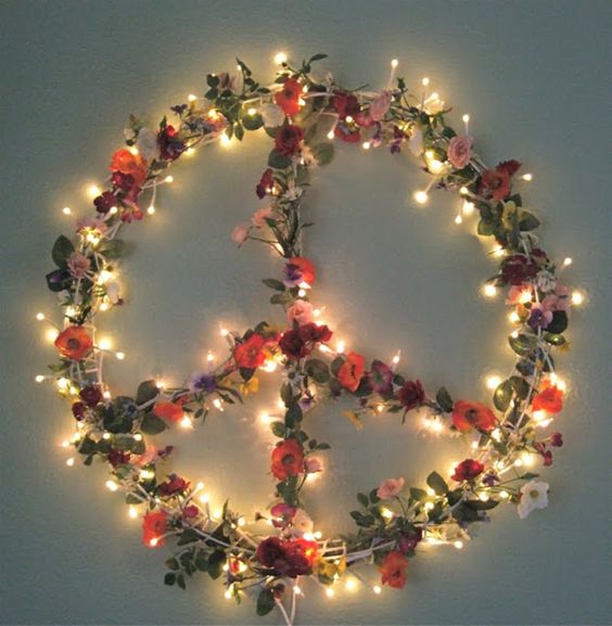 boho floral Christmas peace sign wreath