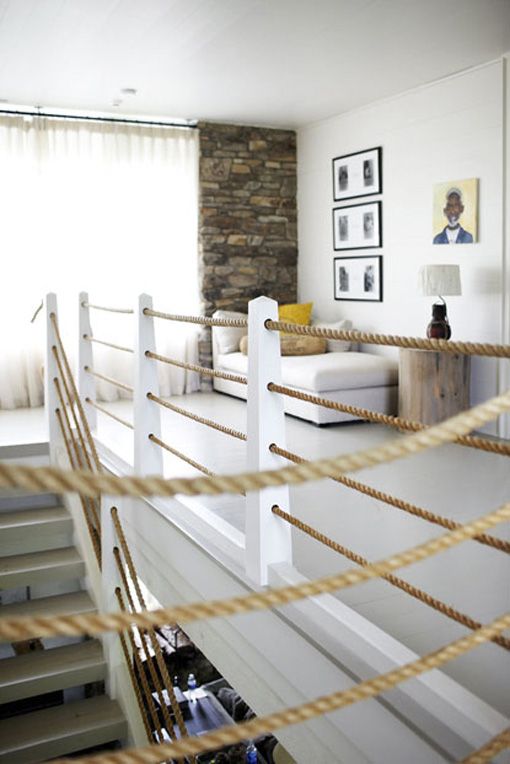 several ropes for handrails to give a nautical feel to the home