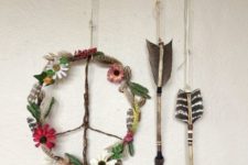 29 boho wildflowers peace wreath and arrows hanging