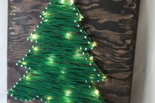 29 yarn Christmas tree artwork with string light incorporated