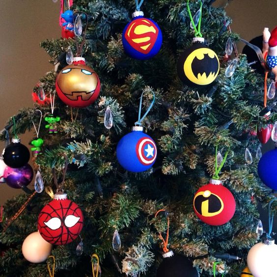 hand painted glass Superhero christmas ornaments