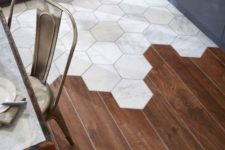 30 hardwood floors combines with hex tiles are an eye-catching design feature