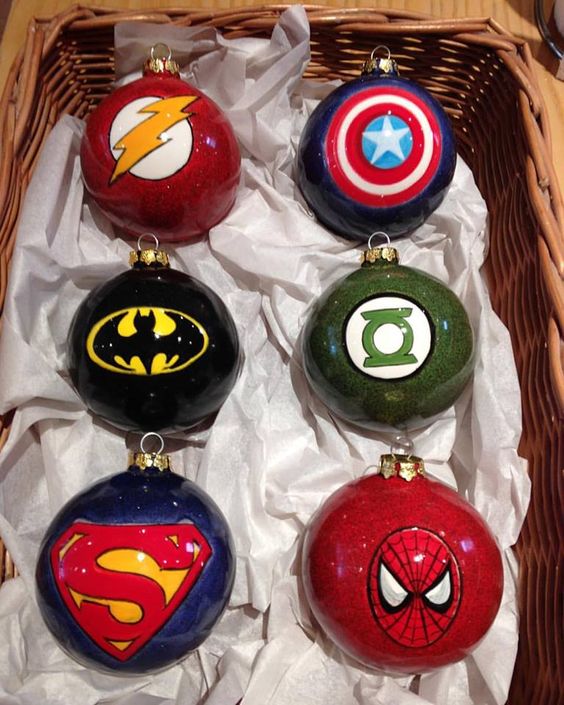 glossy hand painted Superhero ornaments