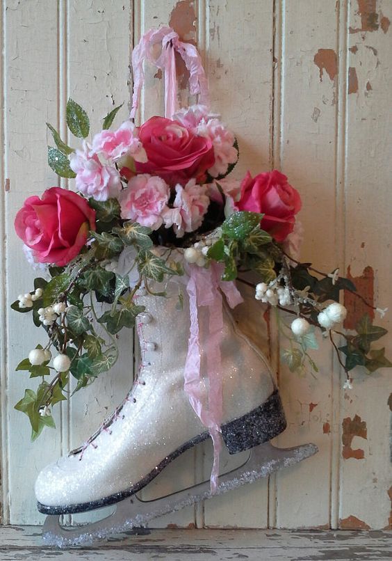 hang a skate and fill it with faux flowers and greenery
