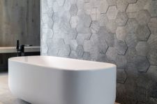 35 2D hexagonal tiles in the bathtub area