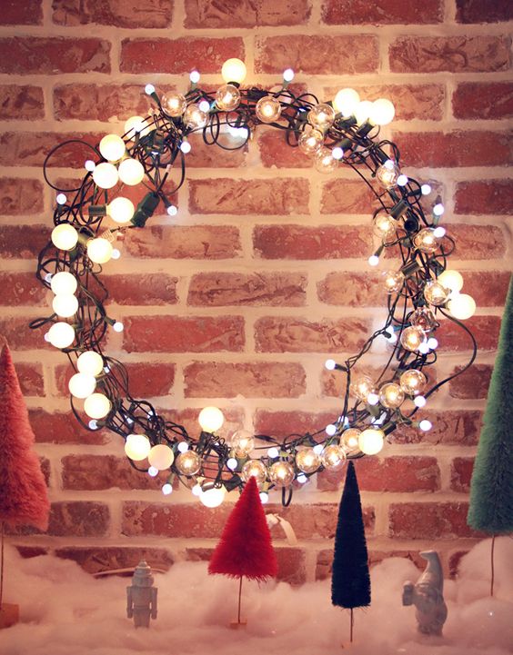 bubbly light Christmas wreath on a metal frame