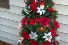 36 small tomato cage Christmas tree with red and white poinsettia flowers