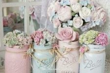 43 usual mason jars can be turned into pastel vases for flowers