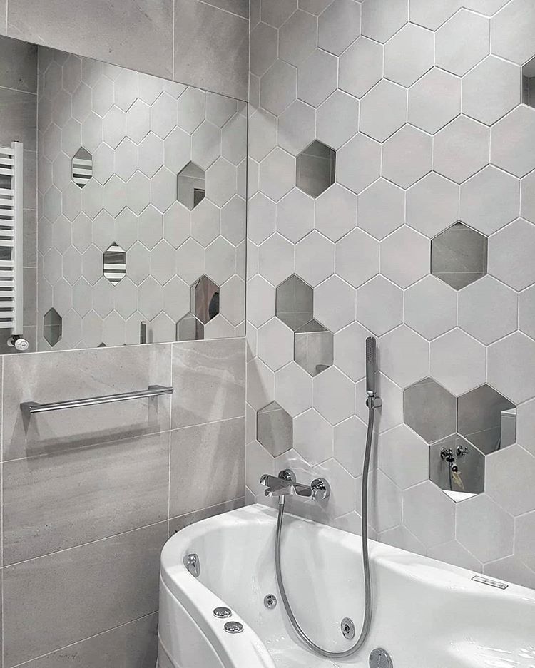 there are even mirrored hex tiles that could become a special touch to a bathroom wall (via @dizu.studio)