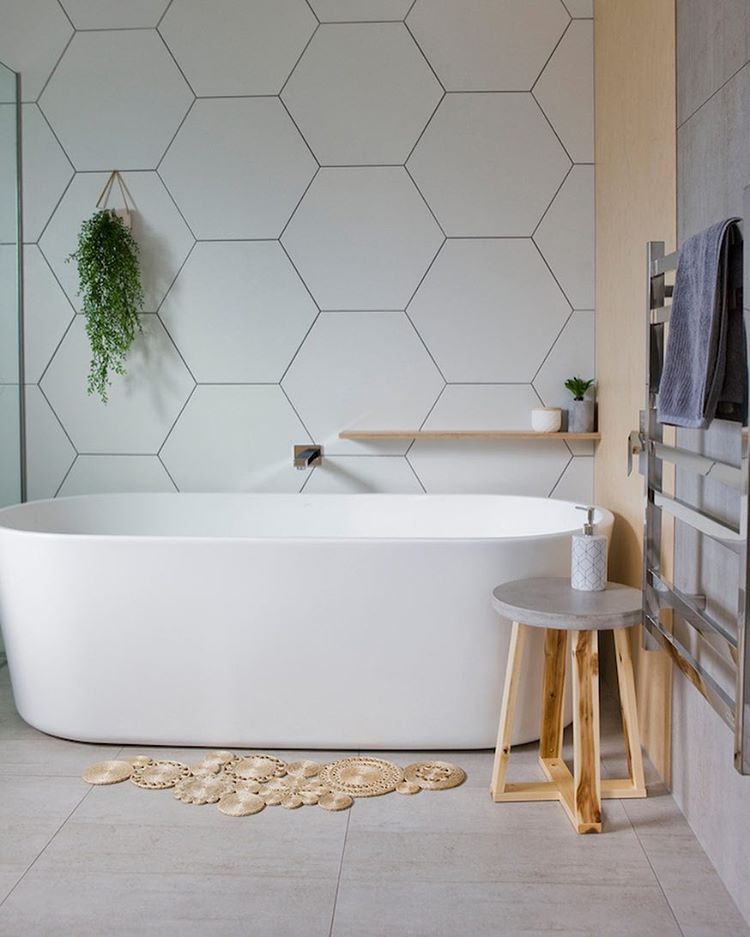large format hex tiles work well in minimalist bathrooms (via @ribblevalleybathrooms)