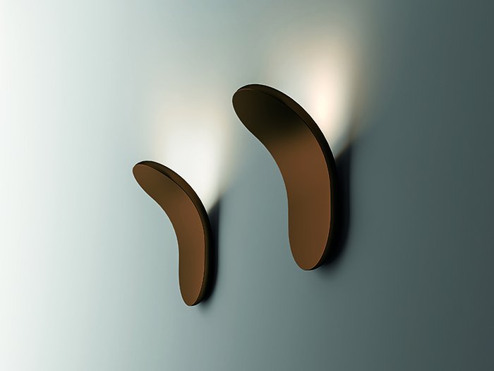 Lik lamp collection is a range of wall lamps with an eye catchy bent shape that create a beam of light going up