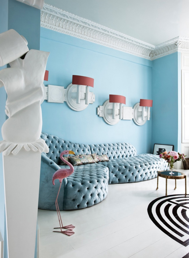 Eclectic Apartment Done In Light Blue Shades