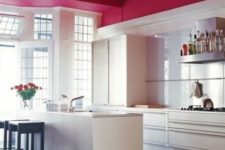 02 a fuchsia ceiling in this pure white kitchen looks very eye-catching and girlish
