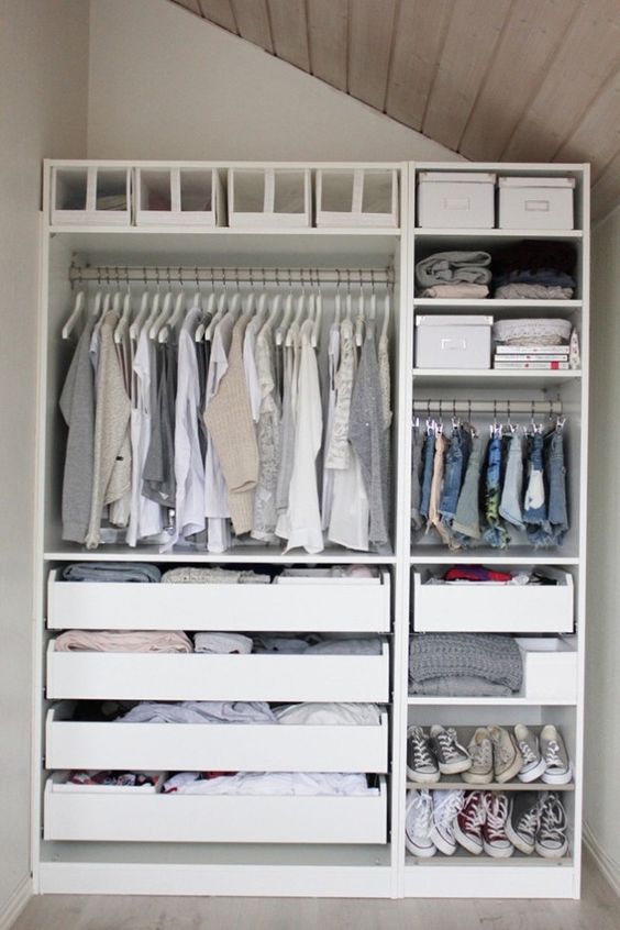 even if the unit is with open storage, you can always insert some drawers and boxes to declutter the closet