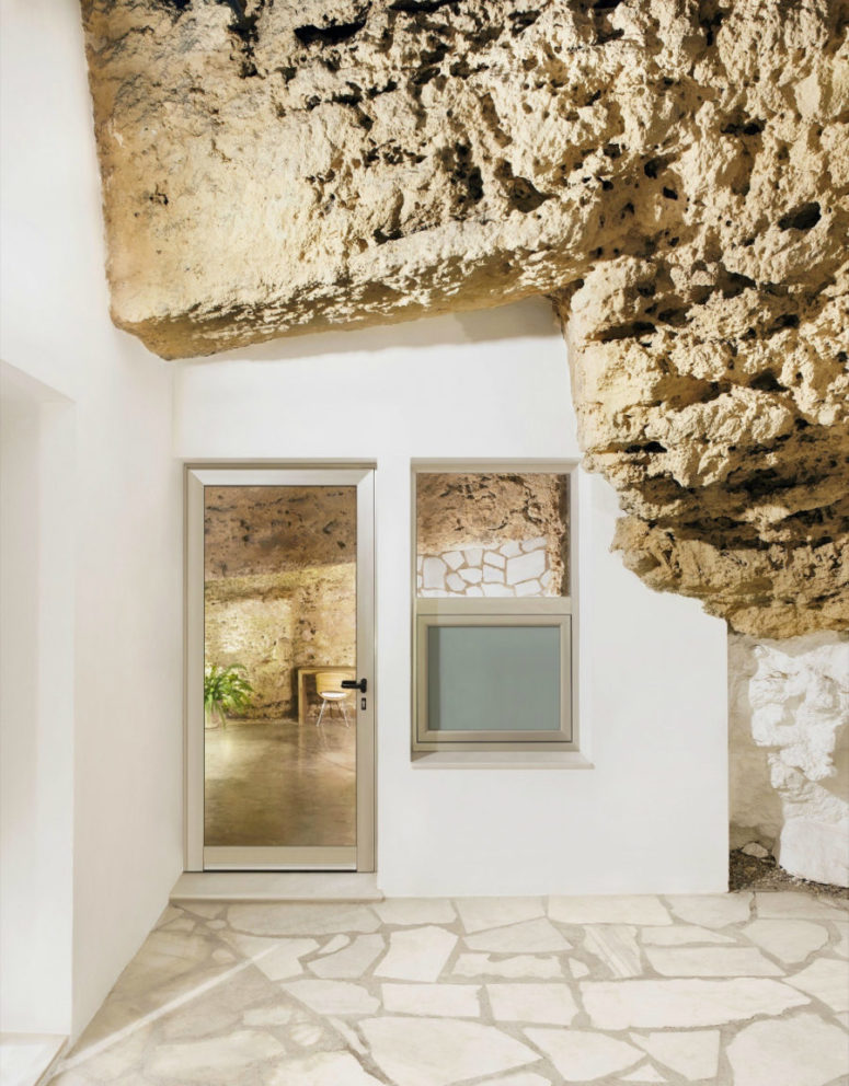 Cave elements stand out beautifully against stark white and create a bold contrast