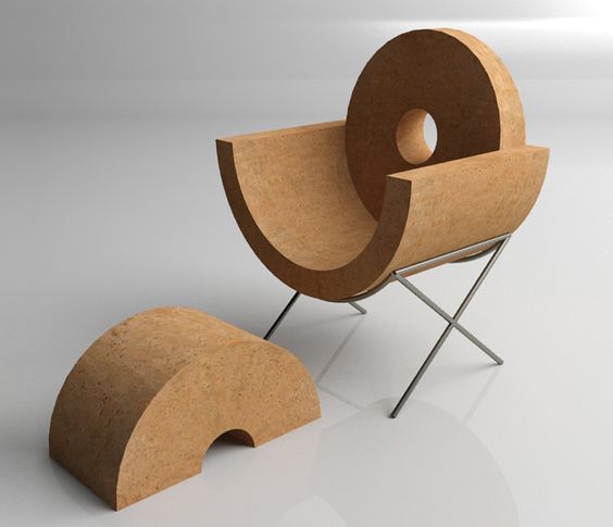 a cork chair and a foot stool with laconic and simple design