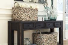 03 dark rustic console table with drawers and a shelf