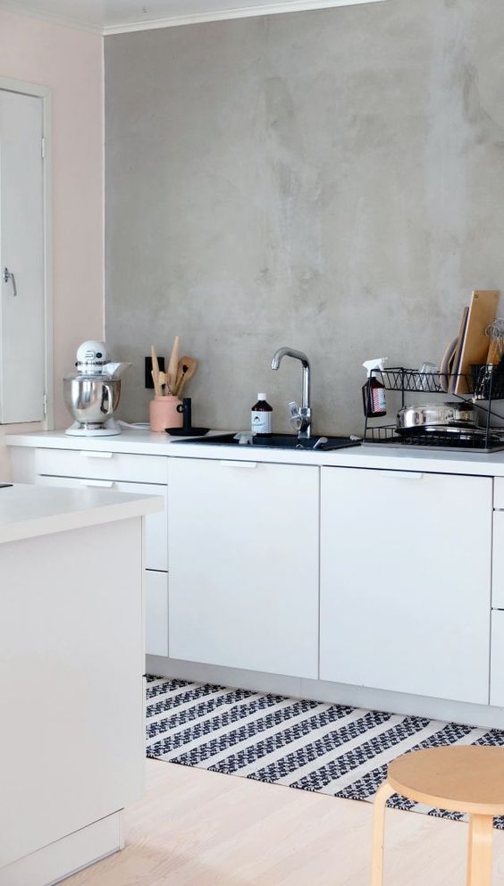 concrete walls and backsplashes in the kitchen is a practical solution