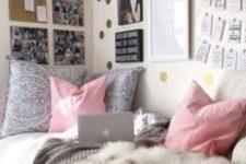 04 gold polka dots on the walls and pink pillows will add a glam feeling