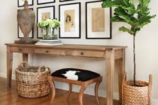 05 long and narrow light wood console table with drawers