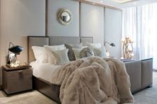 06 taupe bed, floor and a faux fur blanket for a cozy modern bedroom look