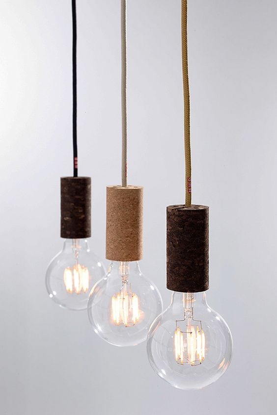 bulb holders made of cork of different shades