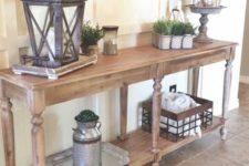 07 rustic war-colored wood console table with a shelf