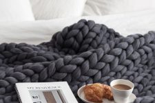 07 super chunky merino wool blanket in dark grey
