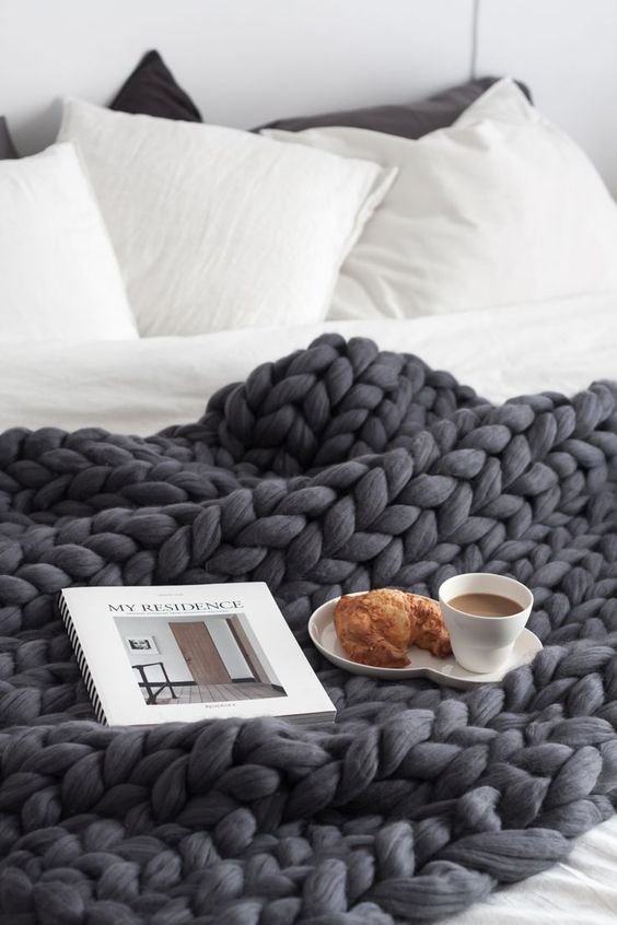 super chunky merino wool blanket in dark grey