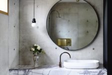 08 concrete walls and marble countertops look very unusual and cool together