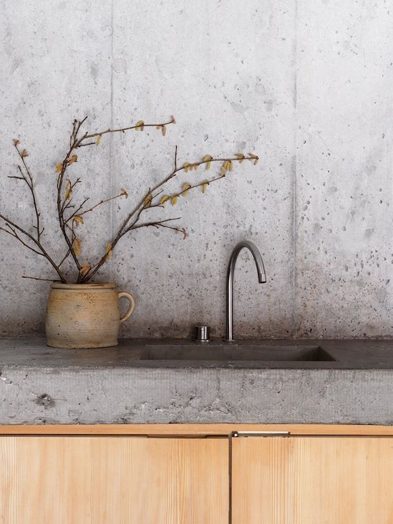 concrete countertop and a sink in one are ideal for modern kitchens