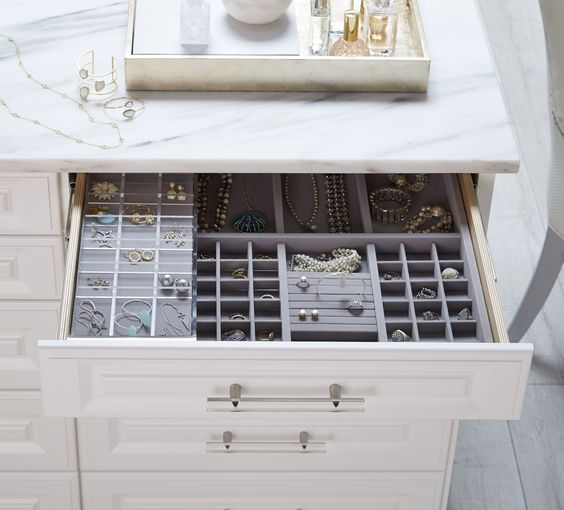 if you have a lot of jewelry, choose drawers for storage not to lose anything and to keep it in order