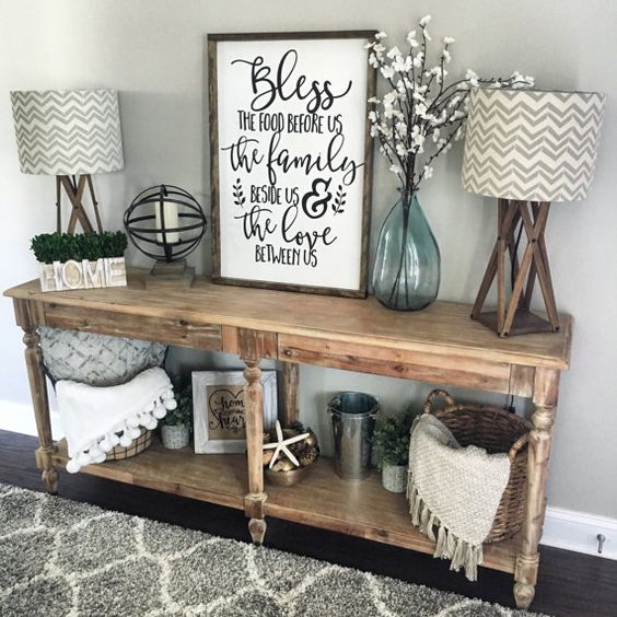 wooden console table with an additional shelf