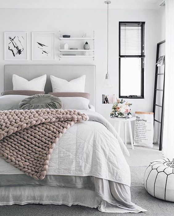 blush chunky knit blanket for cozy bedroom decor