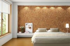 14 sound proofing and a cool texture in one with the headboard cork wall