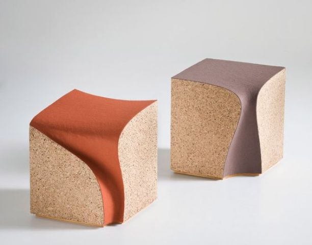 Cork sqaure stool with colorful fabric