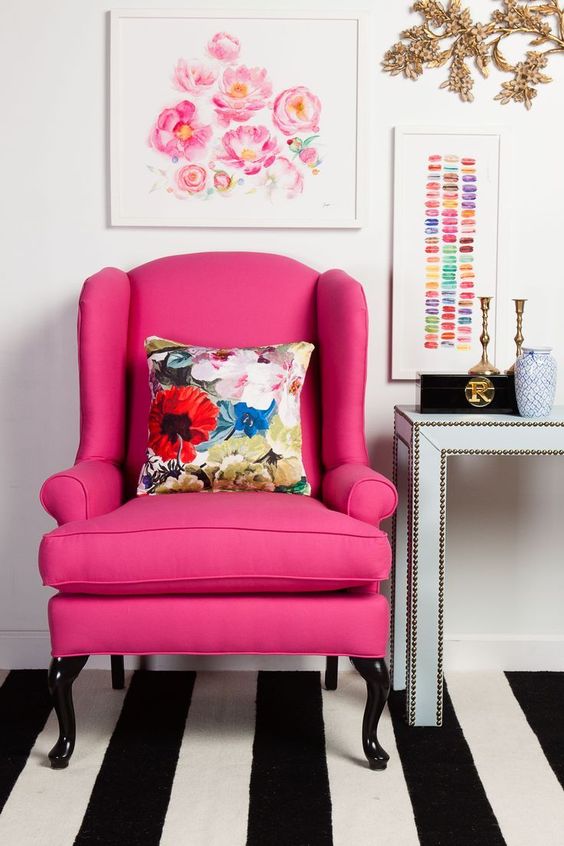 make your home office bold with just one pink upholstered chair