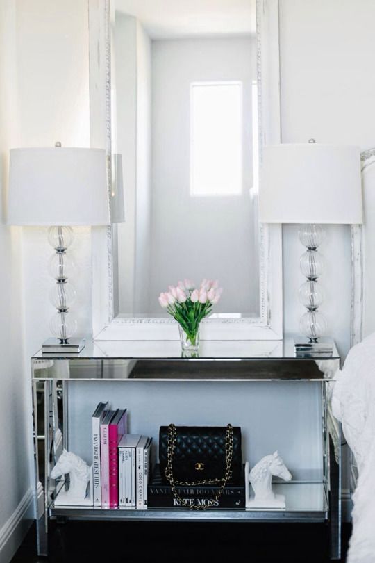 modern mirror console table with an additional shelf