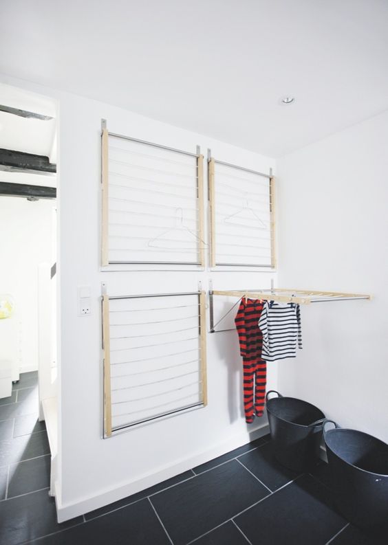 wall-mounted drying racks from Ikea are convenient because they do not take up space when not in use