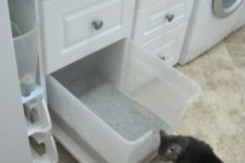 16 a pull-out litter box can be hidden among the laundry drawers