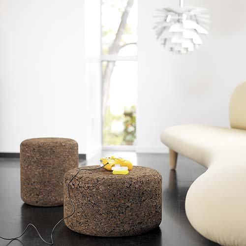 dark cork stools or ottomans with simple design